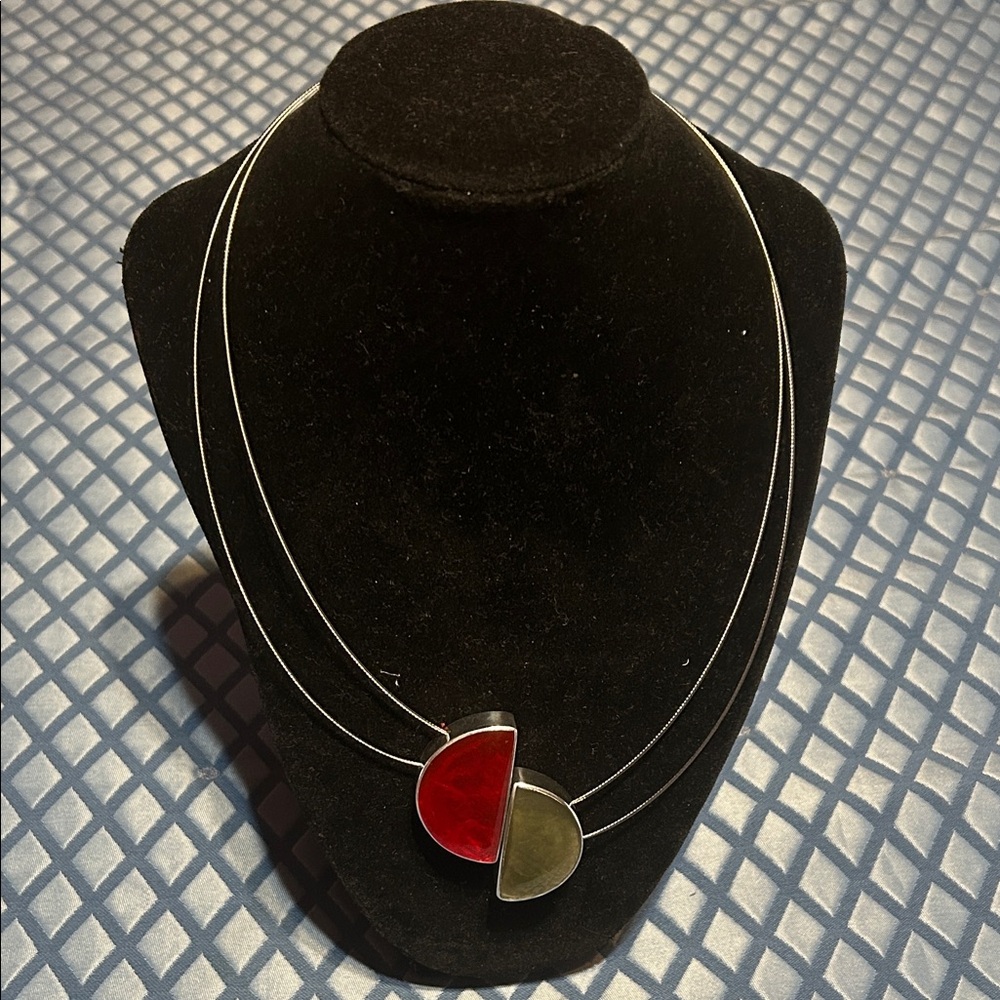 Chic Red and Silver Geometric Necklace